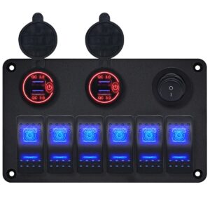 ProRide Schakelpaneel 12V voor Auto/Boot - USB Lader 4 Poorten met Schakelaar - QC3.0 - PUSB1QC-R - 6 Schakelaars