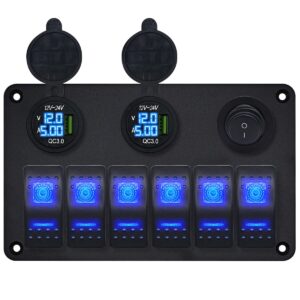 ProRide Schakelpaneel 12V voor Auto/Boot - USB Lader 2 Poorten met Schakelaar/Ampèremeter - QC3.0 - 6 Schakelaars