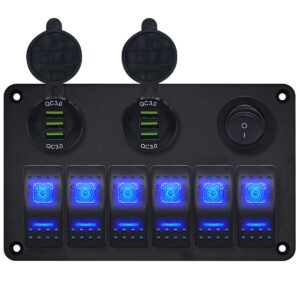 ProRide Schakelpaneel 12V voor Auto/Boot - USB Lader 6 Poorten met Schakelaar - QC3.0 - DS2085B - 6 Schakelaars
