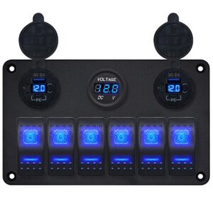 ProRide Schakelpaneel 12V voor Auto/Boot - USB C Lader 6 poorten met Voltmeter - QC3.0 - 6 Schakelaars