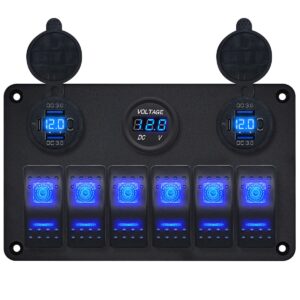 ProRide Schakelpaneel 12V voor Auto/Boot - USB C Lader 6 poorten met Voltmeter - QC3.0 - 6 Schakelaars