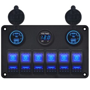 ProRide Schakelpaneel 12V voor Auto/Boot - USB C Lader 4 poorten met Voltmeter - 65W/QC3.0 - 6 Schakelaars