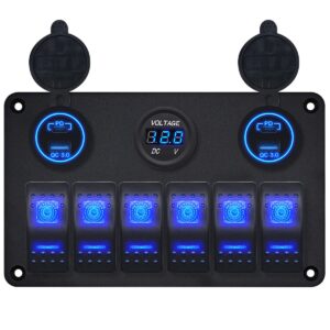 ProRide Schakelpaneel 12V voor Auto/Boot - USB Lader 4 poorten met Voltmeter - QC3.0 - 6 Schakelaars