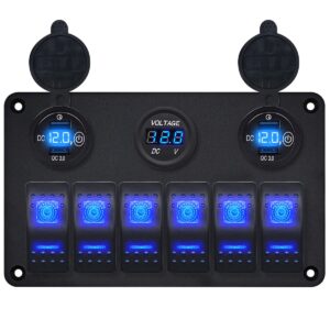 ProRide Schakelpaneel 12V voor Auto/Boot - USB Lader 4 poorten met Voltmeter - QC3.0 - 6 Schakelaars