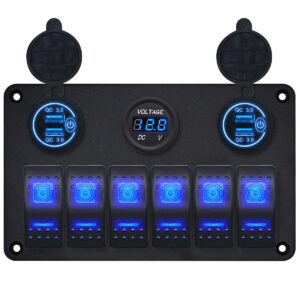 ProRide Schakelpaneel 12V voor Auto/Boot - USB Lader 4 poorten met Voltmeter - QC3.0 - 6 Schakelaars