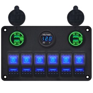 ProRide Schakelpaneel 12V voor Auto/Boot - USB Lader 4 Poorten met Voltmeter - QC3.0 - PUSB1QC-G - 6 Schakelaars