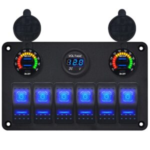 ProRide Schakelpaneel 12V voor Auto/Boot - USB Lader 4 Poorten met Voltmeter - QC3.0 - 6 Schakelaars