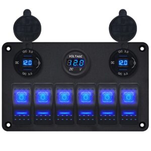 ProRide Schakelpaneel 12V voor Auto/Boot - USB Lader 4 Poorten met Voltmeter - QC3.0 - DS2120B - 6 Schakelaars