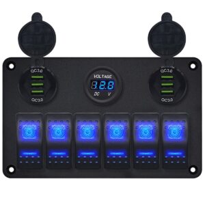 ProRide Schakelpaneel 12V voor Auto/Boot - USB Lader 6 Poorten met Voltmeter - QC3.0 - DS2085B - 6 Schakelaars