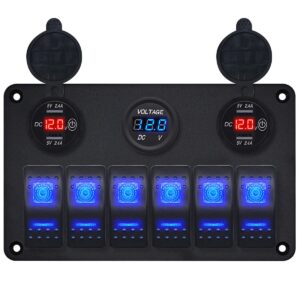 ProRide Schakelpaneel 12V voor Auto/Boot - USB Lader 4 Poorten met Voltmeter - 5V/2.4A - 6 Schakelaars