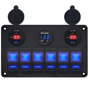 ProRide Schakelpaneel 12V voor Auto/Boot - USB Lader 4 Poorten met Voltmeter - 5V/2.4A - 6 Schakelaars