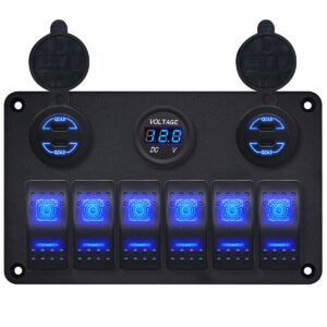 ProRide Schakelpaneel 12V voor Auto/Boot - USB C Lader 4 Poorten met Voltmeter - 30W/QC4.0 - 6 Schakelaars