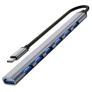 USB C Hub 7 poorten - USB C Splitter - 6x USB A 2.0 - 1x USB A 3.0 - Grijs