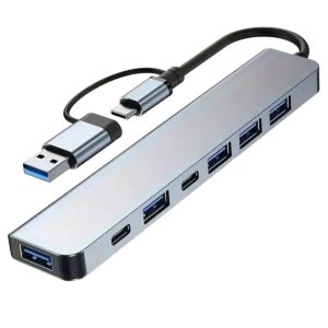USB C Hub - USB Splitter - 7-in-1 - 5x USB A 3.0 - 2x USB C - Grijs