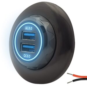ProRide 12V USB Autolader 2 Poorten Opbouw Rond - USB A Stopcontact Auto, Boot en Camper - QC3.0 Snellader - Complete set - Blauw
