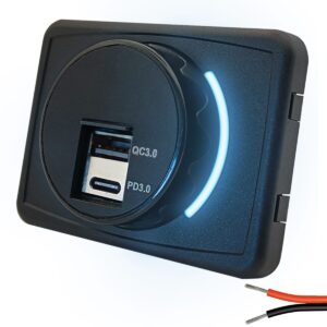 ProRide 12V USB C Autolader 2 Poorten Opbouw met Afdekklepje - USB A + USB C Stopcontact Auto, Boot en Camper - QC3.0 Snellader - Blauw