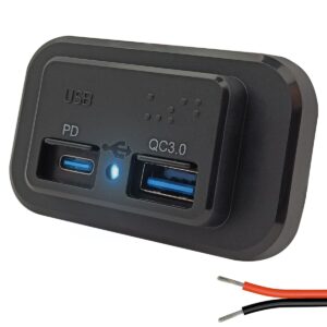 ProRide 12V USB C Autolader 2 Poorten Opbouw met Braille - USB A + USB C Stopcontact Auto, Boot en Camper - QC3.0 Snellader - Blauw
