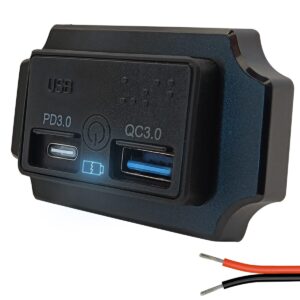 ProRide 12V USB C Autolader 2 Poorten Opbouw met Braille en Afdekklepje - USB A + USB C Stopcontact Auto, Boot en Camper - Aan/uit Touch Knop - QC3.0 Snellader - Blauw