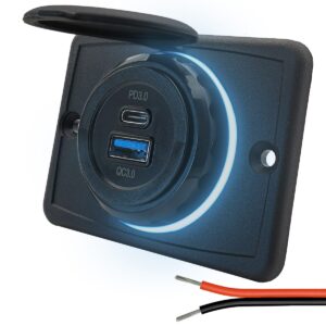 ProRide 12V USB C Autolader 2 Poorten Opbouw - USB A + USB C Stopcontact Auto, Boot en Camper - QC3.0 Snellader - Complete set - Blauw