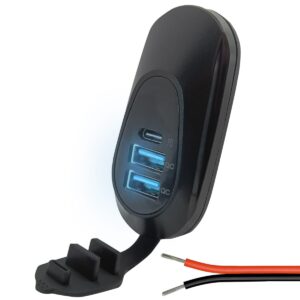 ProRide 12V USB C Autolader 3 Poorten Opbouw Ovaal - 2x USB A + USB C Stopcontact Auto, Boot en Camper - QC3.0 Snellader - Complete set - Blauw