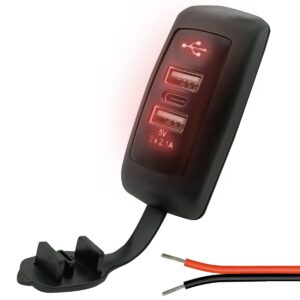 ProRide 12V USB C Autolader 3 Poorten Opbouw - 2x USB A + USB C Stopcontact Auto, Boot en Camper - Complete set - Rood