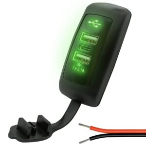 ProRide 12V USB C Autolader 3 Poorten Opbouw - 2x USB A + USB C Stopcontact Auto, Boot en Camper - Complete set - Groen