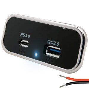 ProRide 12V USB C Autolader 2 Poorten Opbouw - USB A + USB C Stopcontact Auto, Boot en Camper - QC3.0 Snellader - Complete set - Blauw