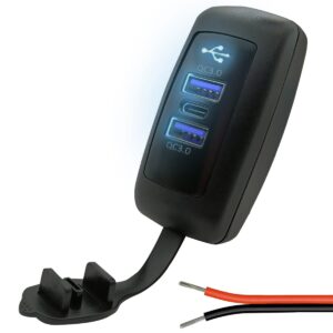 ProRide 12V USB C Autolader 3 Poorten Opbouw - 2x USB A + USB C Stopcontact Auto, Boot en Camper - QC3.0 Snellader - Complete set - Blauw