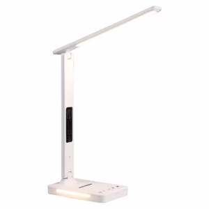 Avide LED Bureaulamp Mona met Draadloze Oplader Dimbaar 7W - Met Klok + Thermometer + Datum Functie - 350 lumen - Wit