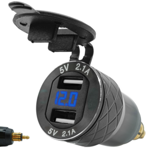 ProRide USB Lader Motor met Voltmeter - Din Hella - 2.4A - 12V/24V - Motor USB Adapter 2 Poorten - Blauw