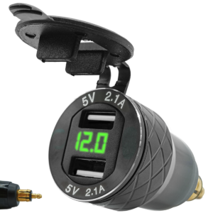 ProRide USB Lader Motor met Voltmeter - Din Hella - 2.4A - 12V/24V - Motor USB Adapter 2 Poorten - Groen
