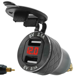 ProRide USB Lader Motor met Voltmeter - Din Hella - 2.4A - 12V/24V - Motor USB Adapter 2 Poorten - Rood