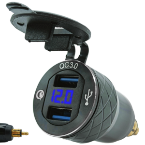 ProRide USB Lader Motor met Voltmeter - Din Hella - QC3.0 - 12V/24V - Motor USB Adapter 2 Poorten - Blauw