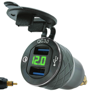 ProRide USB Lader Motor met Voltmeter - Din Hella - QC3.0 - 12V/24V - Motor USB Adapter 2 Poorten - Groen