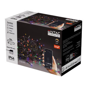 Entac Smart LED Lichtsnoer Kerst 9m - Bestuurbaar met App - Dimbaar - Kerstverlichting voor Buiten en Binnen - Gekleurd Licht RGB