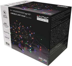 Entac LED Lichtsnoer Kerst 24m - Zonder Adapter - Kerstverlichting voor Buiten en Binnen - Koppelbaar - Gekleurd Licht RGB