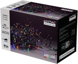 Entac Kerst Micro Cluster Lichtsnoer 8m - Kerstverlichting Buiten en Binnen - 400 LED Lampjes - Gekleurd Licht RGB
