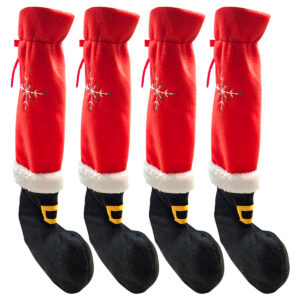 Stoelpoot Kerstsokken - Kerstversiering - Kerstmanschoenen - Stoelpoot Beschermer - 42x15cm - Flanel - 4 stuks