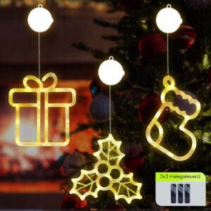 Kerstverlichting Raam Kerstsok + Kerstcadeau + Mistletoe - ø18cm - Inclusief Batterijen - Kerstversiering met Zuignap