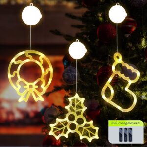 Kerstverlichting Raam Kerstsok + Mistletoe + Kerstkrans - ø18cm - Inclusief Batterijen - Kerstversiering met Zuignap