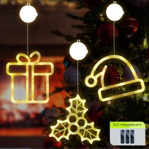 Kerstverlichting Raam Kerstmuts + Kerstcadeau + Mistletoe - ø18cm - Inclusief Batterijen - Kerstversiering met Zuignap