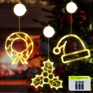 Kerstverlichting Raam Kerstmuts + Mistletoe + Kerstkrans - ø18cm - Inclusief Batterijen - Kerstversiering met Zuignap