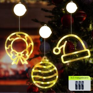 Kerstverlichting Raam Kerstmuts + Kerstkrans + Kerstbal - ø18cm - Inclusief Batterijen - Kerstversiering met Zuignap