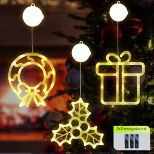 Kerstverlichting Raam Kerstcadeau + Mistletoe + Kerstkrans - ø18cm - Inclusief Batterijen - Kerstversiering met Zuignap