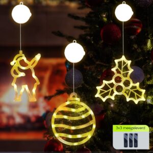 Kerstverlichting Raam Mistletoe + Kerstbal + Kerstman - ø18cm - Inclusief Batterijen - Kerstversiering met Zuignap