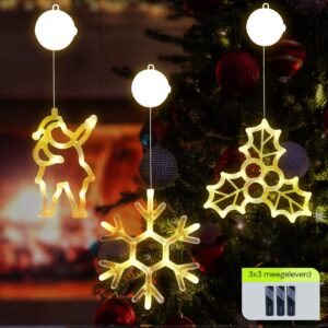 Kerstverlichting Raam Mistletoe + Kerstman + Sneeuwvlok - ø18cm - Inclusief Batterijen - Kerstversiering met Zuignap