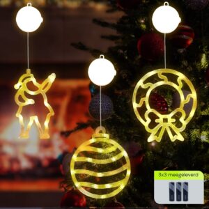 Kerstverlichting Raam Kerstkrans + Kerstbal + Kerstman - ø18cm - Inclusief Batterijen - Kerstversiering met Zuignap