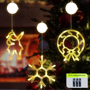 Kerstverlichting Raam Kerstkrans + Kerstman + Sneeuwvlok - ø18cm - Inclusief Batterijen - Kerstversiering met Zuignap