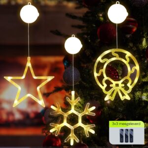 Kerstverlichting Raam Kerstkrans + Sneeuwvlok + Kerstster - ø18cm - Inclusief Batterijen - Kerstversiering met Zuignap