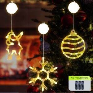 Kerstverlichting Raam Kerstbal + Kerstman + Sneeuwvlok - ø18cm - Inclusief Batterijen - Kerstversiering met Zuignap